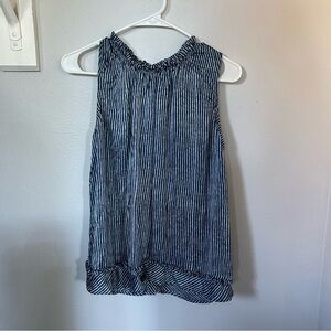 we are Sunday’s viscose rayon striped ruffle button back sleeveless tank button